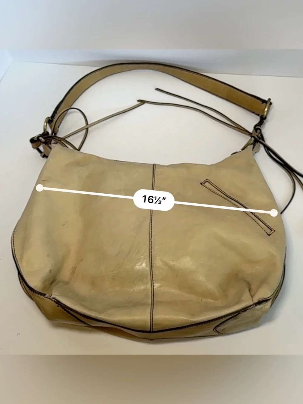 HOBO International Marley Leather Shoulder Bag Cream Slouchy Boho Vintage